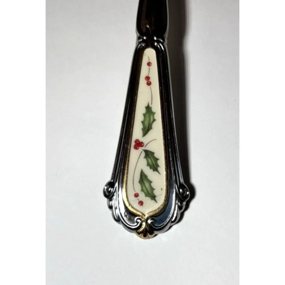Vintage Lenox Holiday Holly & Berry Stainless Serving Spoon 8.5